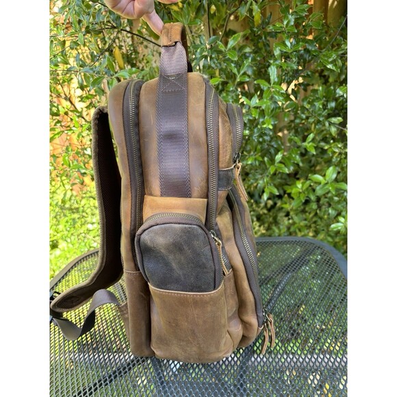 TIDING Full Grain Leather Backpack Travel Laptop Bag 15.6” Large Capacity Brown - Picture 5 of 16